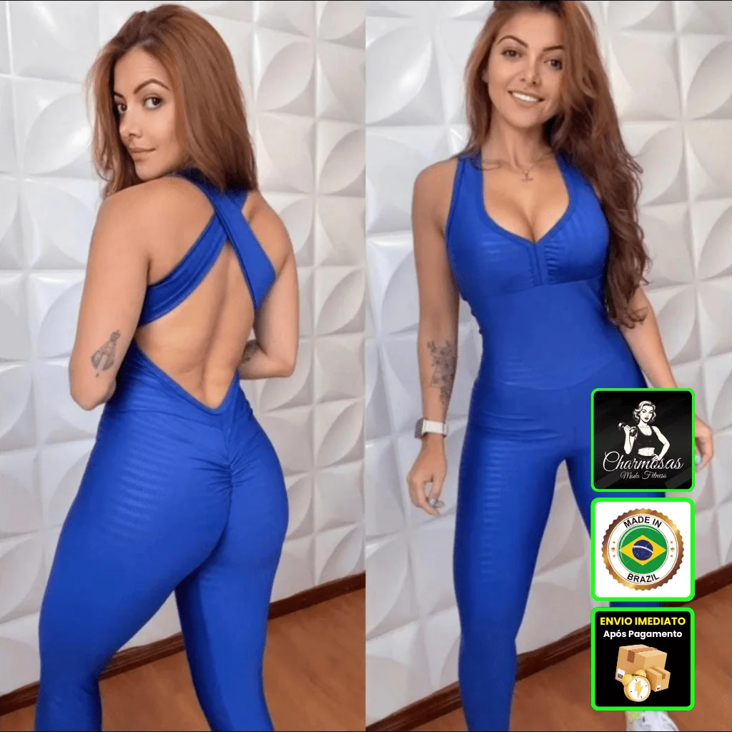 Macacão Fitness Feminino Longo Suplex 3D com Bojo Levanta Bumbum - Image 7