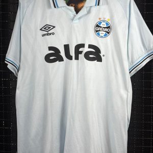 Camisa Grêmio Umbro 2025 Christian Kike Oliveira autografada celeste
