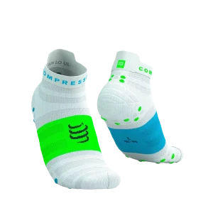 Compressport Pro Racing V4.0 Run Low - White / Norse Blue / Neon